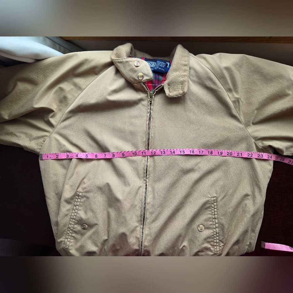 Vintage Lands' End Harrington Jacket XL Tall Tan Plaid Lined Full Zip Bomber - Picture 4 of 9
